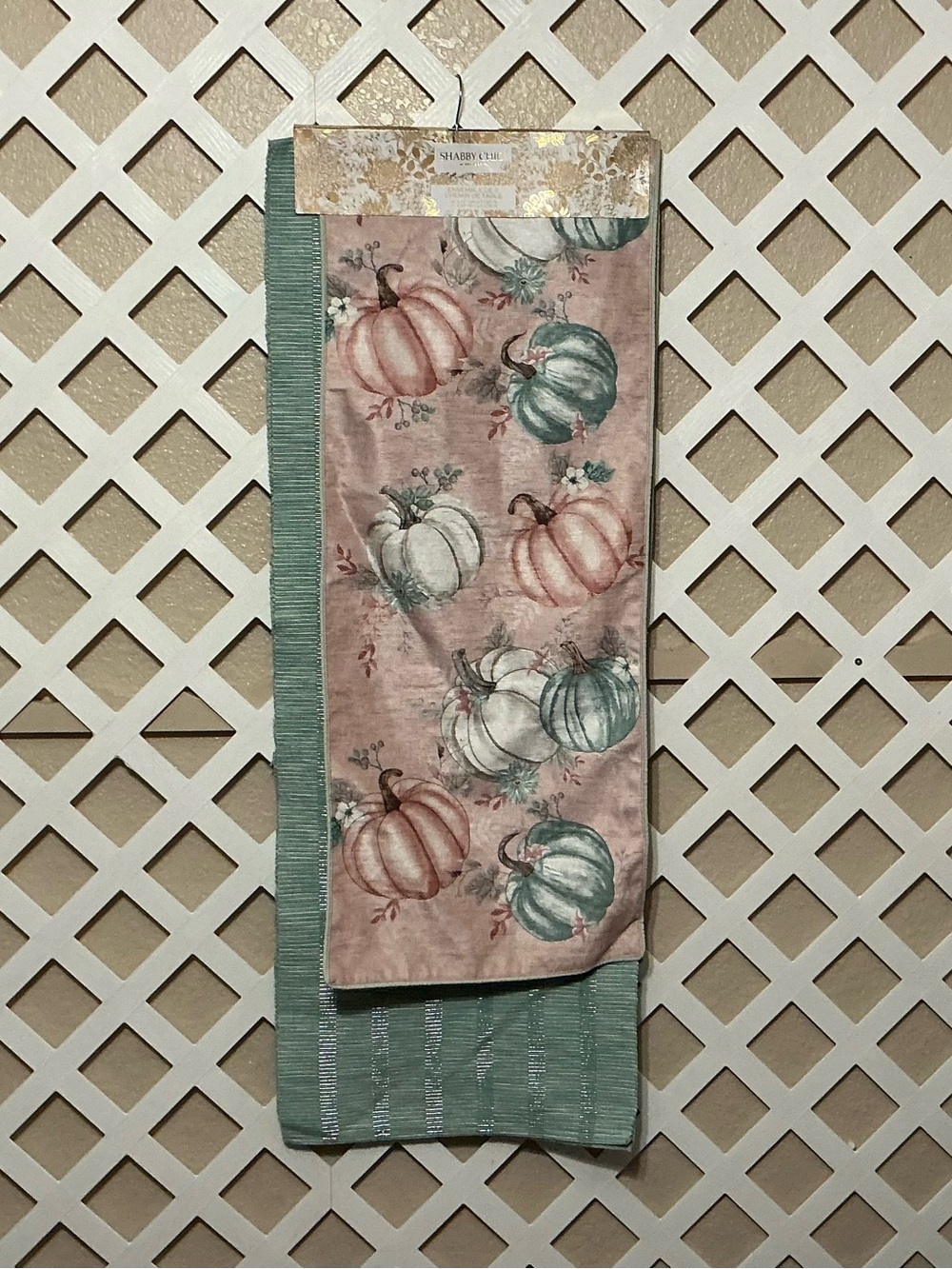 Shabby Chic Pink & Teal Pumpkins 2 Piece Table Runners